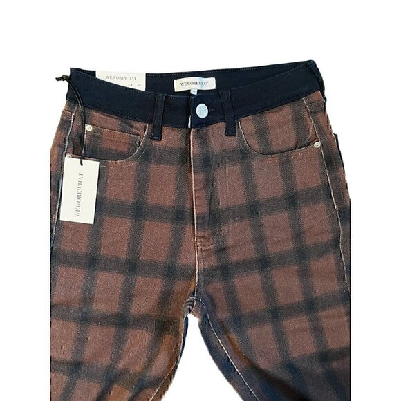 WEWOREWHAT NWT PLAID COLORBLOCK ICON STRAIGHT LEG JEANS, 98%COTTON, 26 - Picture 7 of 7